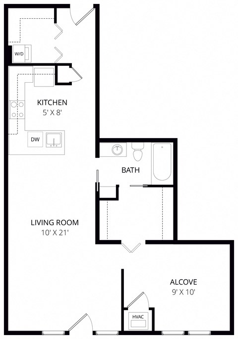 Floor plan for 1 bed, 1 bath, 807 sqft